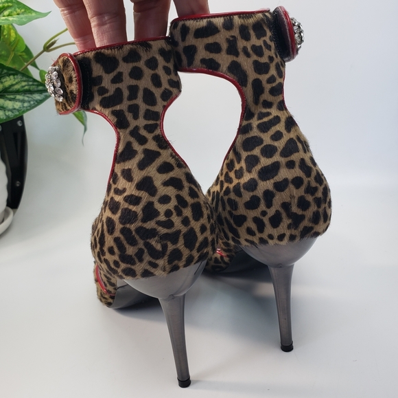 Baldan Fur Leopard Stiletto w/ Ankle Strap and Rhinstones - Mobwife 39/8.5 - Picture 11 of 15